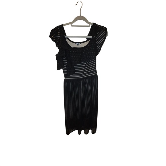 Gianni Bini Dresses & Skirts - Gianni Bini Black White Striped Ruffle Mesh Sleeveless Dress Size Small